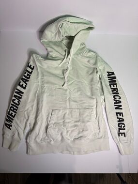 American Eagle Outfitters Pale Mint Hooded Sweatshirt with Sleeve Branding